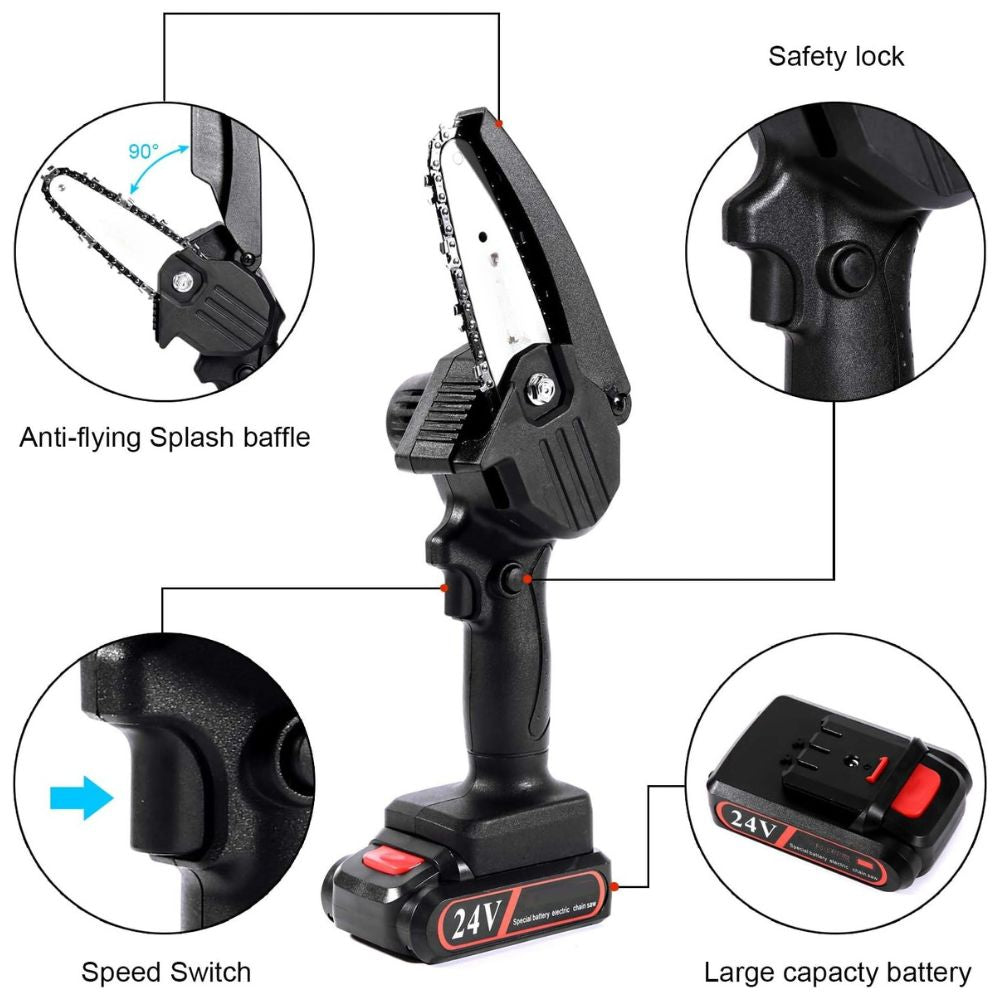 Upgraded 24V Mini Chainsaw – Cordless with Two Batteries