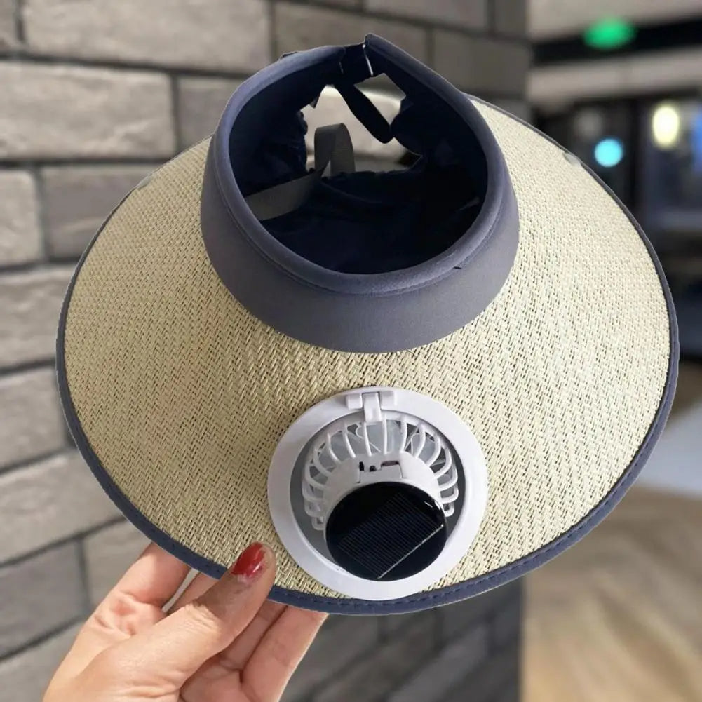 Wide Brim Sun Hat with Solar-Powered Fan