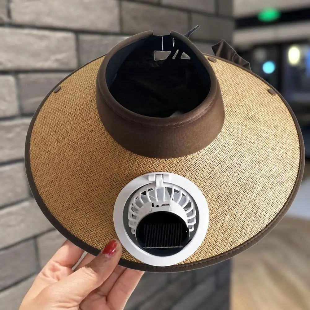 Wide Brim Sun Hat with Solar-Powered Fan