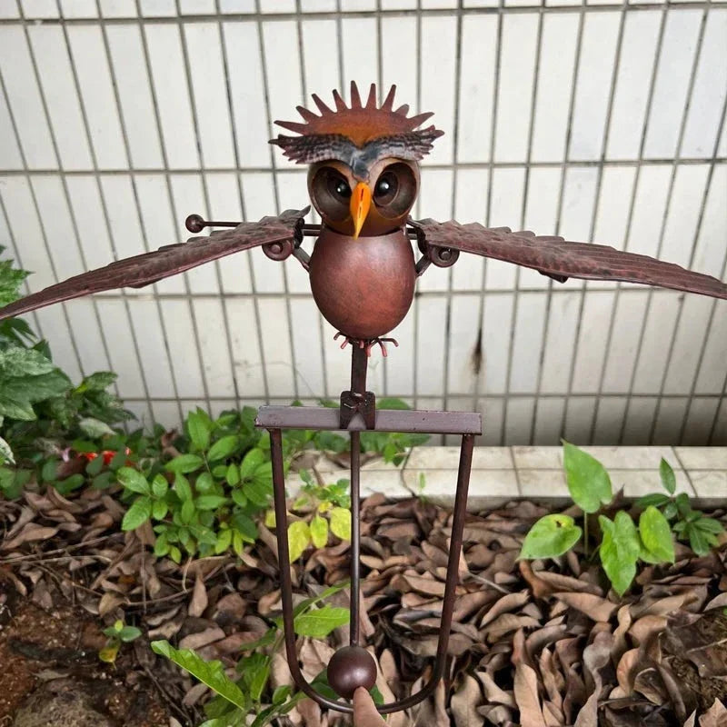 Metal Bird Garden Art — Kinetic Patio Wind Sculpture