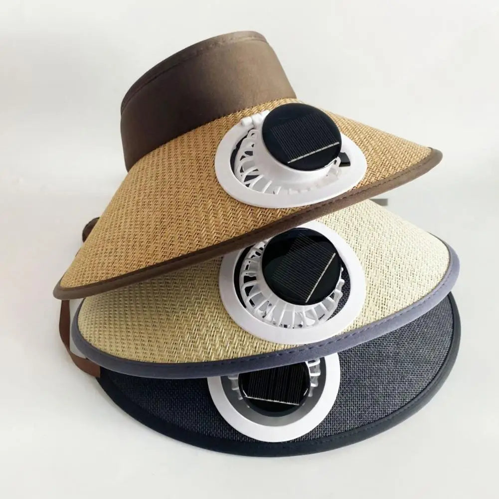 Wide Brim Sun Hat with Solar-Powered Fan
