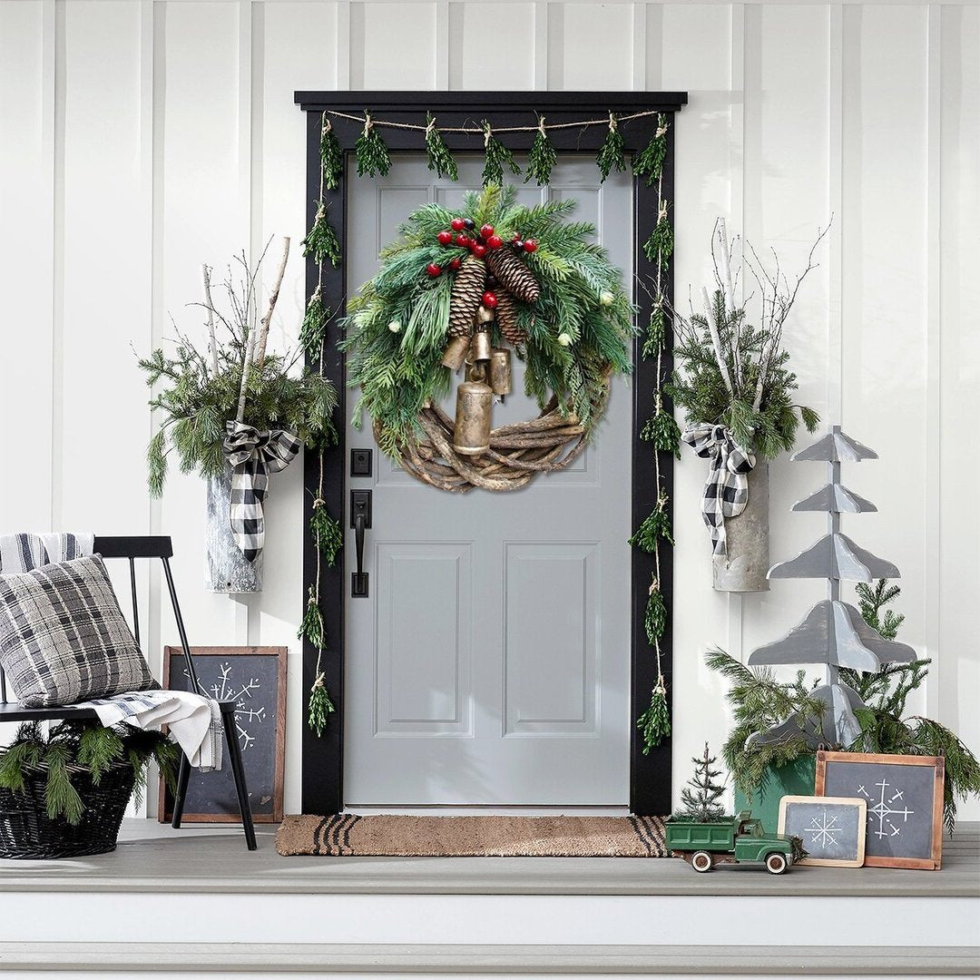 Farmhouse Christmas Wreath — Boho Holiday Door Décor