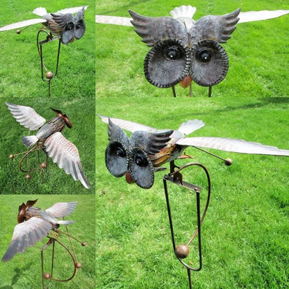 Metal Bird Garden Art — Kinetic Patio Wind Sculpture