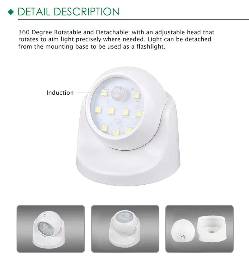 Wireless LED Spotlight with Motion Detector — 360° Rotatable
