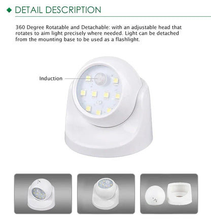 Wireless LED Spotlight with Motion Detector — 360° Rotatable