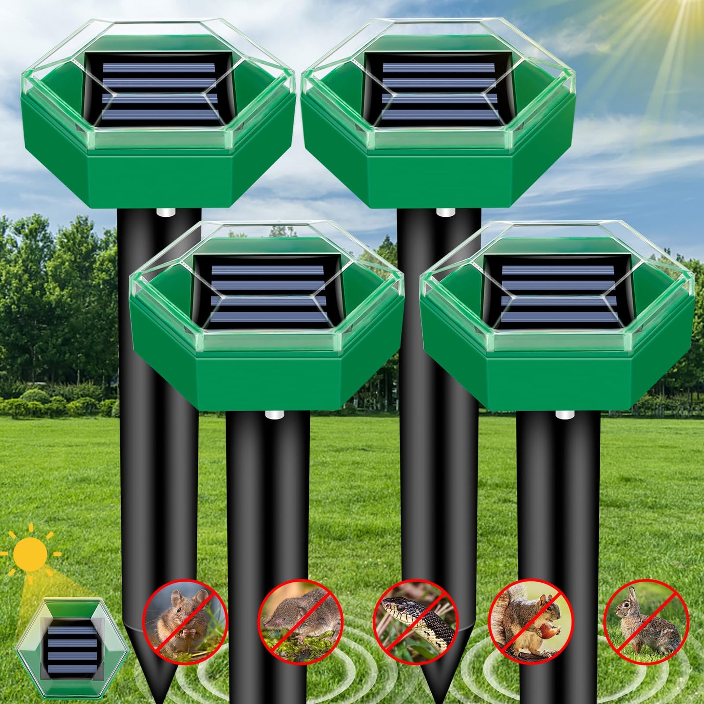 Ultrasonic Mole Repellent — 4-Pack Solar-Powered