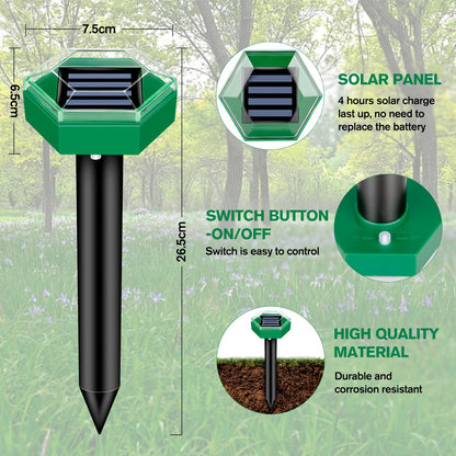Ultrasonic Mole Repellent — 4-Pack Solar-Powered