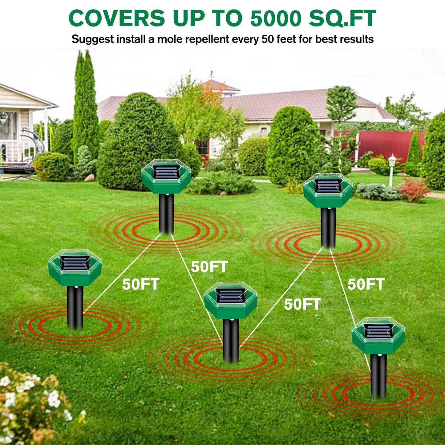 Ultrasonic Mole Repellent — 4-Pack Solar-Powered