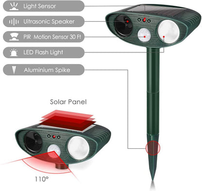 Ultrasonic Rabbit Repeller — Solar-Powered Flashing Light Deterrent