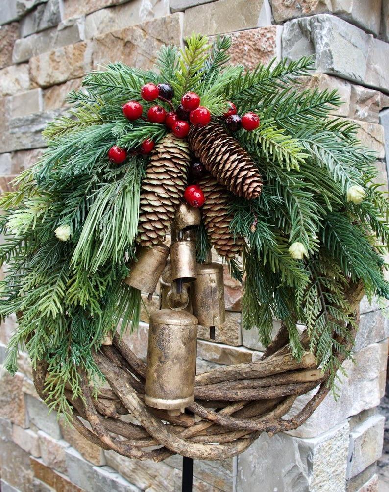 Farmhouse Christmas Wreath — Boho Holiday Door Décor