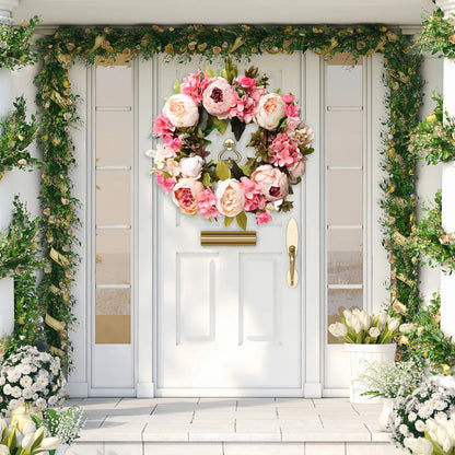 40cm Peony Round Wreath – Front Door Floral Decor