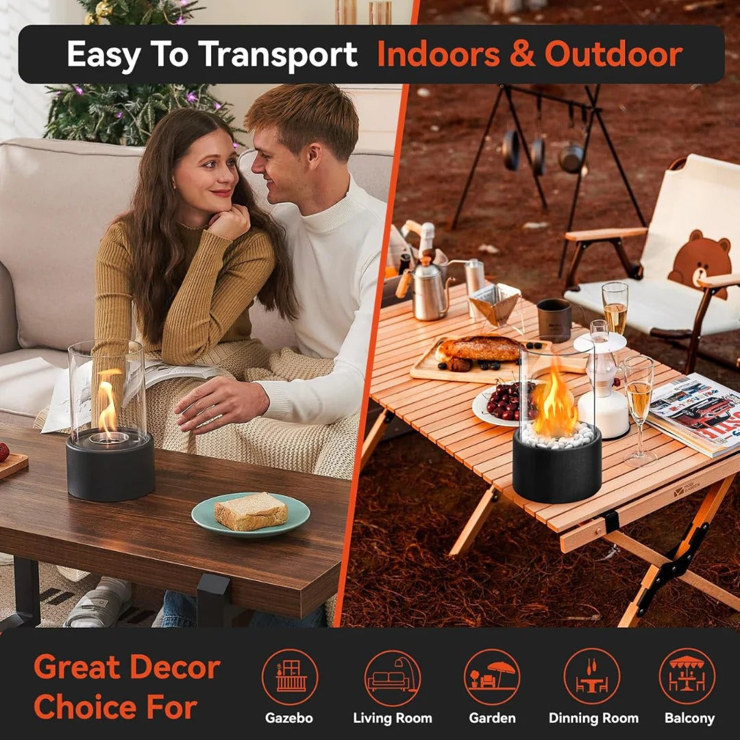Portable Glass Tabletop Fireplace – Smokeless Fire Feature