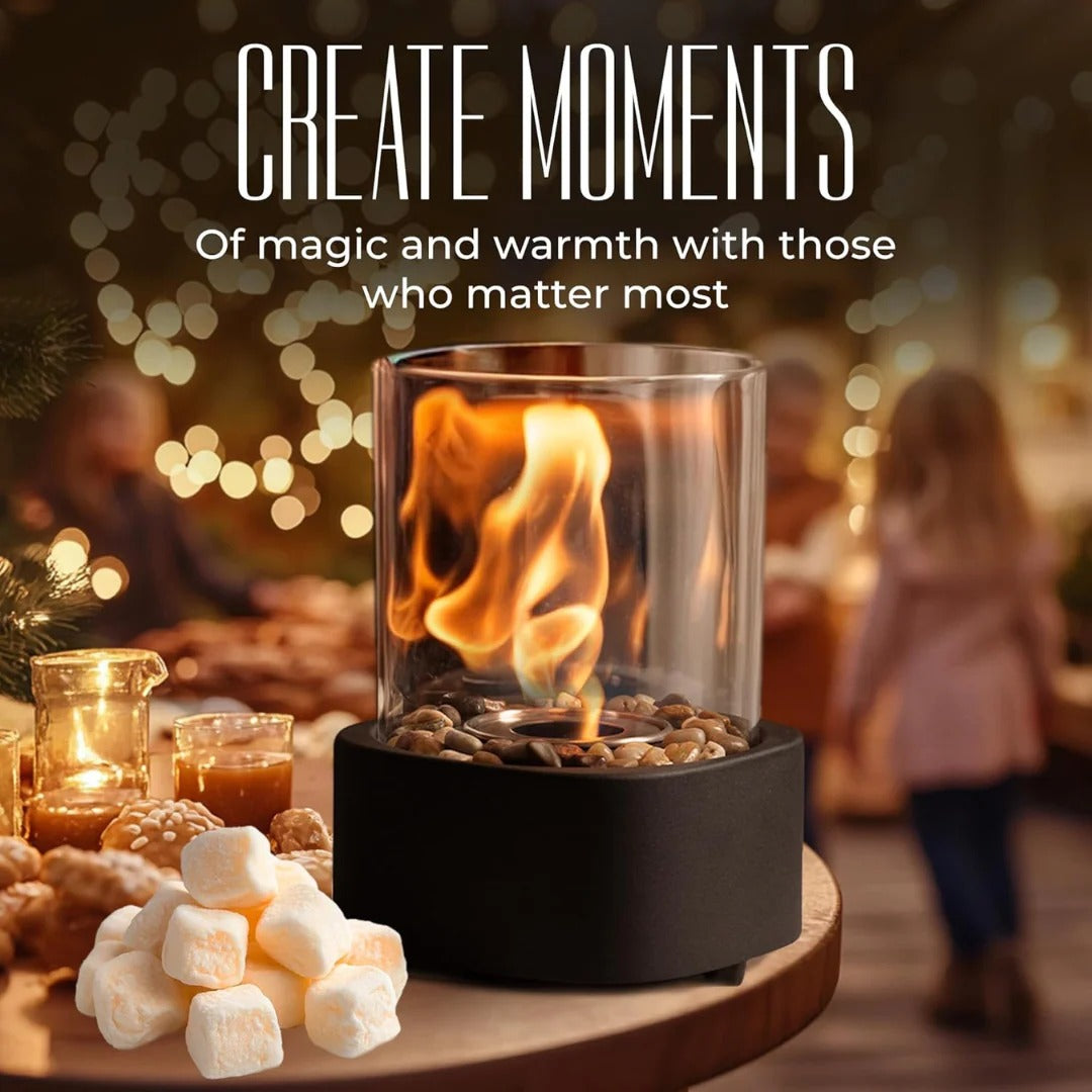 Portable Glass Tabletop Fireplace – Smokeless Fire Feature