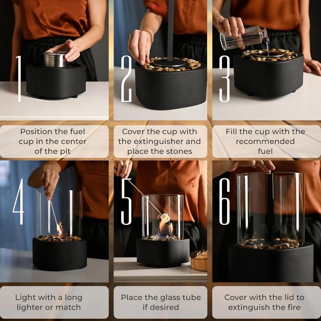 Portable Glass Tabletop Fireplace – Smokeless Fire Feature