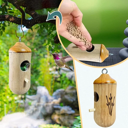 Wooden Hummingbird House — Natural Wood Garden Décor
