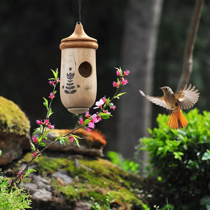 Wooden Hummingbird House — Natural Wood Garden Décor