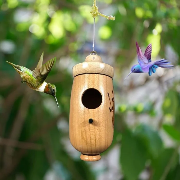 Wooden Hummingbird House — Natural Wood Garden Décor