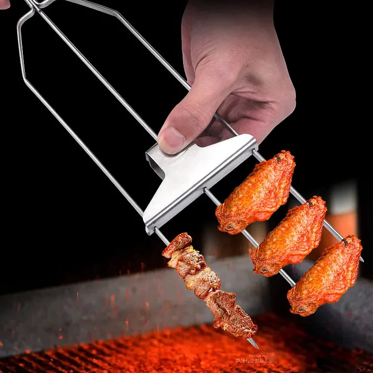 Three-Prong Grill Skewer Set – Pull-Release BBQ Tool